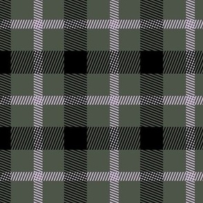 Wild west traditional gingham plaid design christmas texture tartan black lilac on olive green cameo