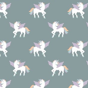 Sweet unicorn love kids pegasus dreams and wings magic fantasy design moody gray lilac orange