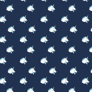 Sweet kawaii unicorn faces with long hair and magical horn kids fantasy dreams in blue navy SMALL