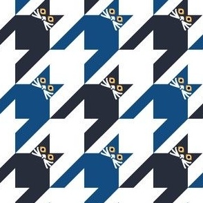 Cat Face Houndstooth Large Scale in White, Navy and Blue Paducaru