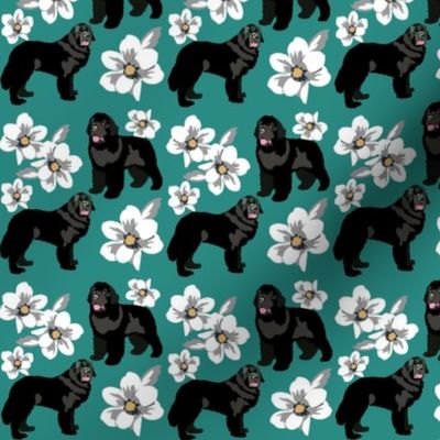 Newfoundland Dog Standing Teal Dog Fabric