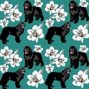 Newfoundland Dog Standing Teal Dog Fabric