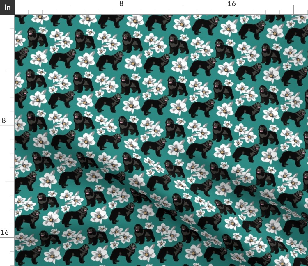 Newfoundland Dog Standing Teal Dog Fabric