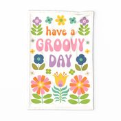 Have a groovy day retro floral tea towel by Pippa Shaw