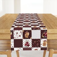 4" maroon floral highland cow cheater quilt