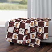 4" maroon floral highland cow cheater quilt