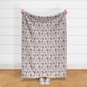 fluffy woodland animals on gray linen background