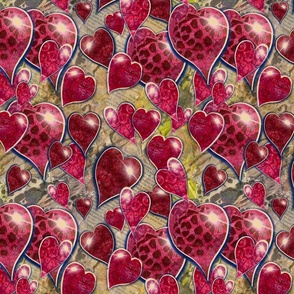 Raspberry hearts on a mixed media background, love on the rocks large