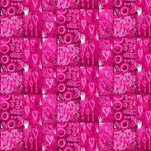 6” repeat Hot Pink Hearts, small, blocked and geometric