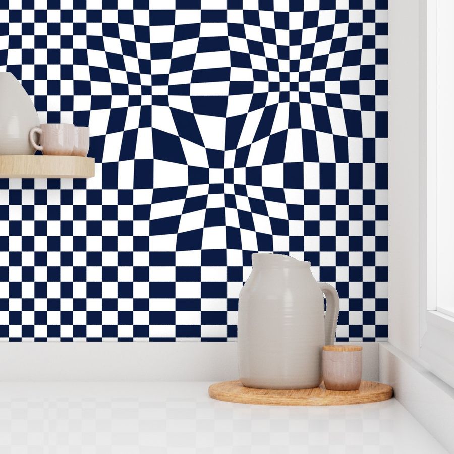 Checker Distort navy and white