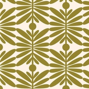3" Motif Medium / Leaf Dot Stripe / Khaki Green on Cream (e)