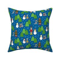 Woodland Animals in Forest on Blue