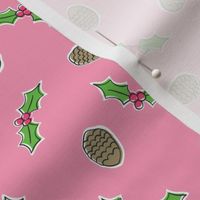 Pinecones and Holly on Pink