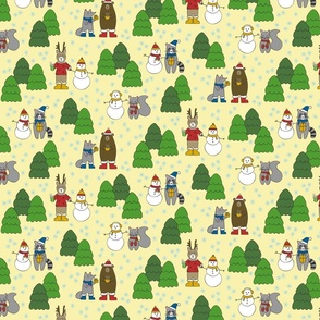 Woodland Animals in Forest on Yellow