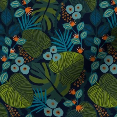 Moody Tropical Floral - Blue Navy Teal - Small