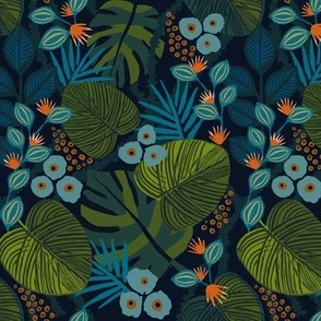 moody tropical floral navy teal xs extra small scale