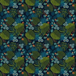 Moody Tropical Floral - Blue Navy Teal - Small