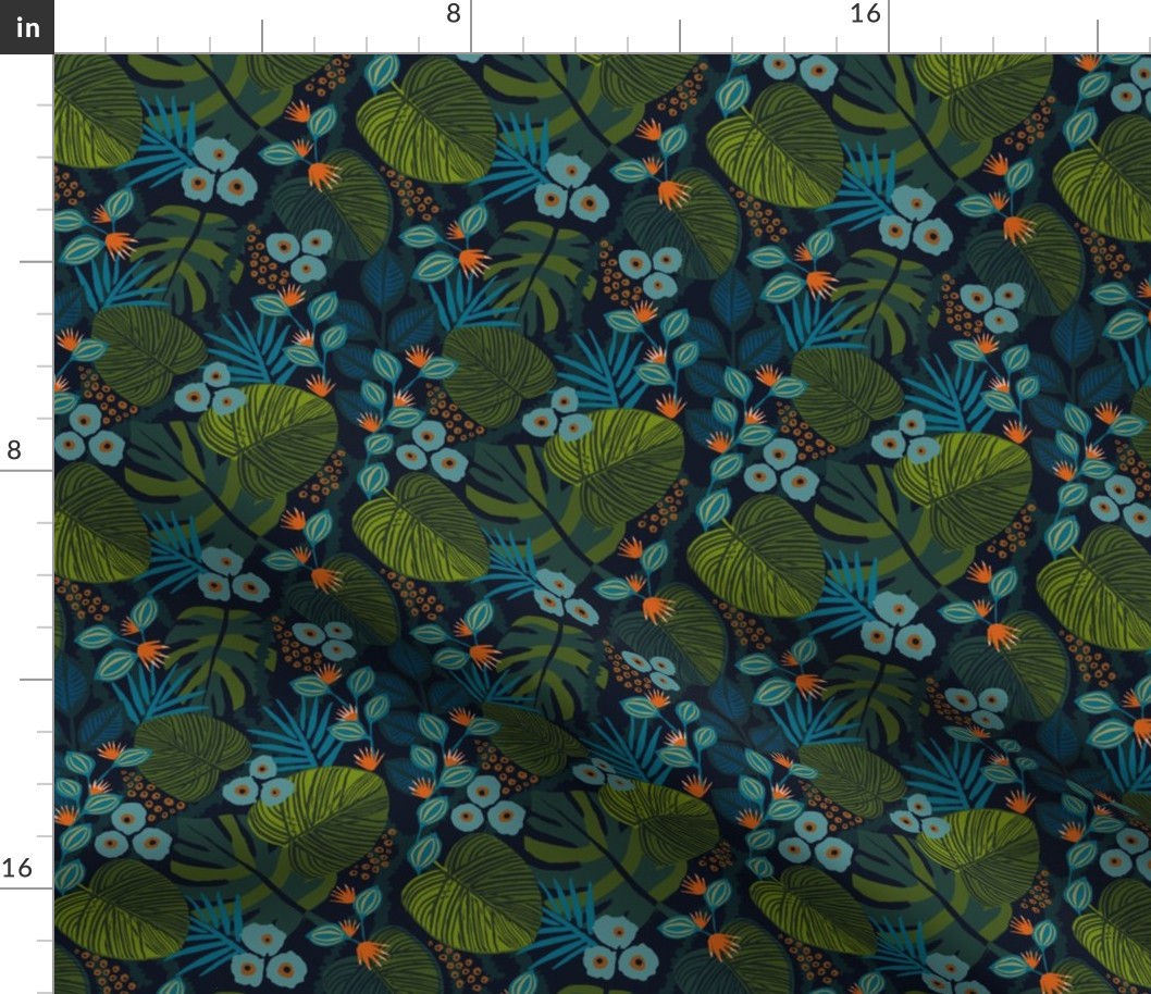 Moody Tropical Floral - Blue Navy Teal - Small