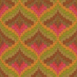 Cosy Wooly Flame Stitch Needlepoint - Muted Greens, Browns & Reds