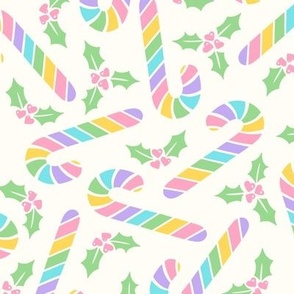 Rainbow Candy Canes & Heart Holly: Pastel (Large Scale)
