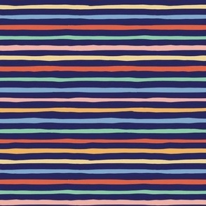 little Creatures co - coordinate freehand stripe - rainbow - navy