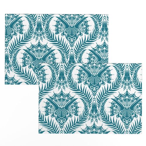 Triceratops Damask - large - teal on white