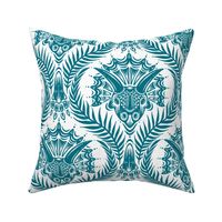 Triceratops Damask - large - teal on white