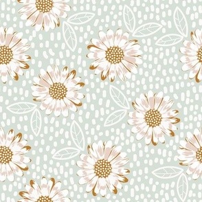 Boho Daisies With Spots on Pale Teal Backgound