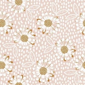 Boho daisies on Dusty Pink Spotted Background