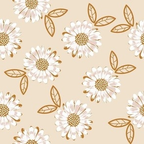 Boho Daisies on Cream Background