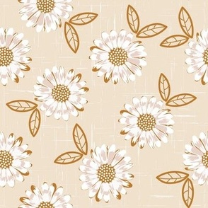 Boho daisies on Cream Linen Background