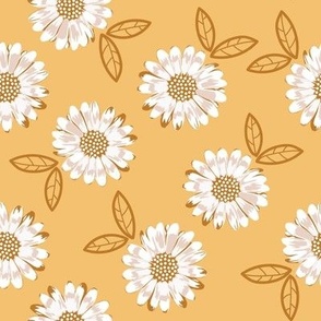 Boho daisies on Mustard Yellow Background