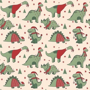  Christmas Dino Santa Dinosaur Trex Gender Neutral Muted