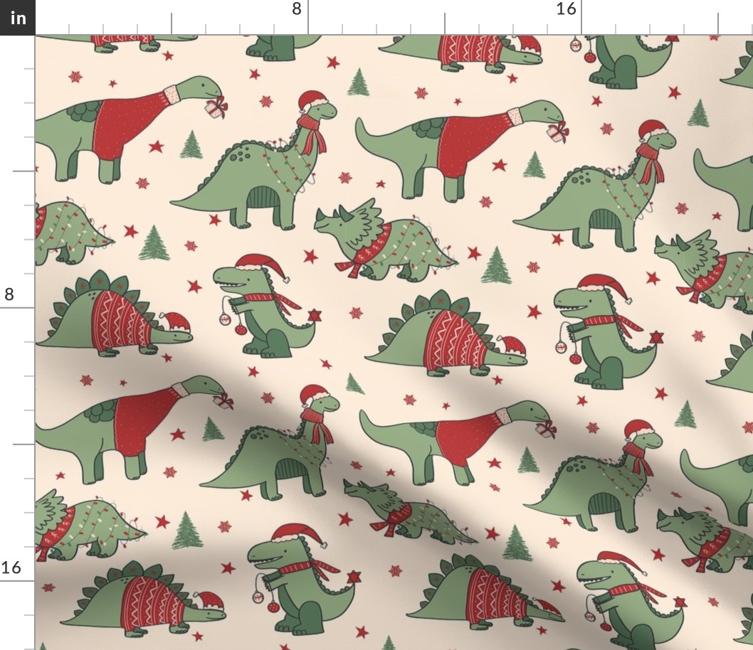  Christmas Dino Santa Dinosaur Trex Gender Neutral Muted