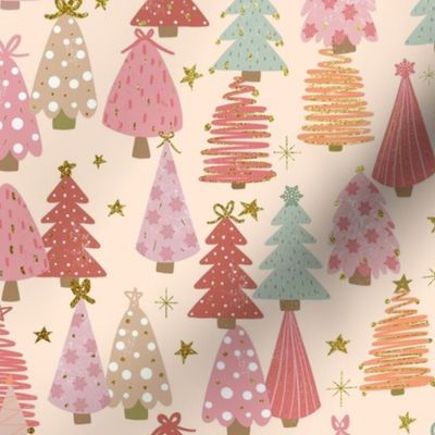 Christmas Trees Pink Christmas Festive Glitter Sparkles Doodles