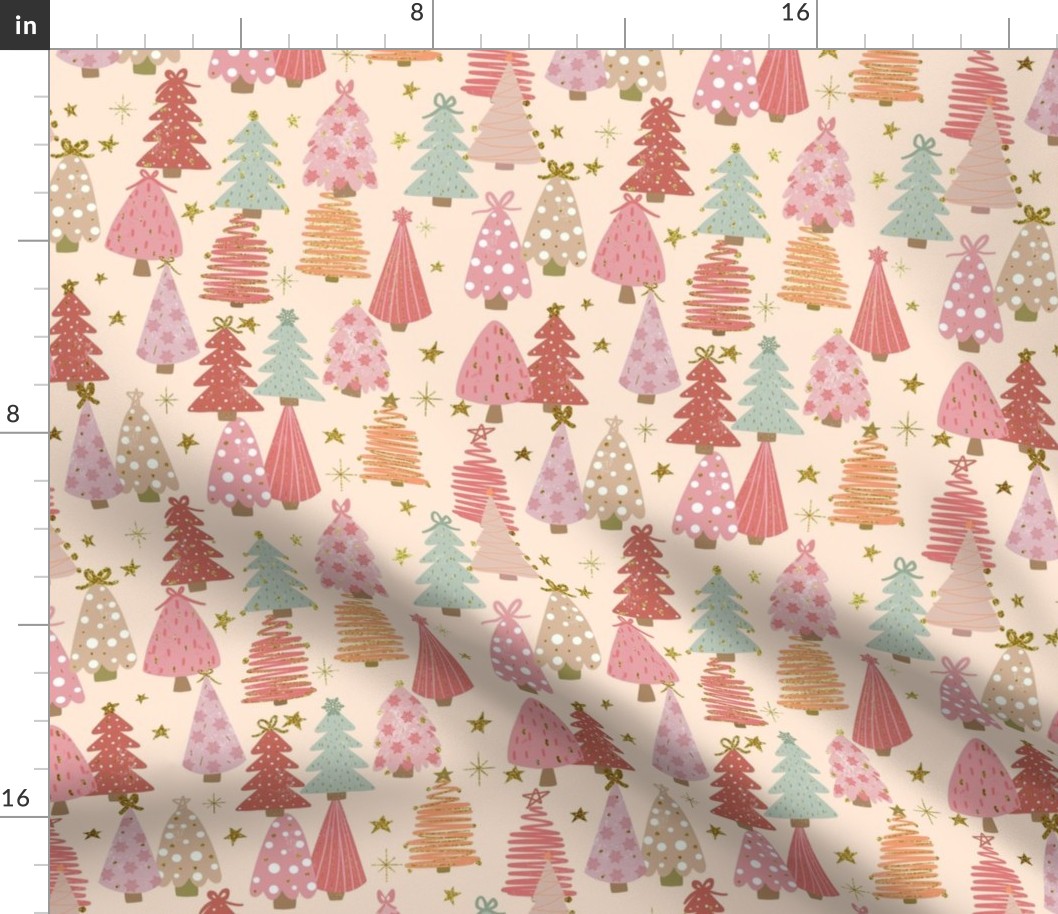 Christmas Trees Pink Christmas Festive Glitter Sparkles Doodles