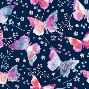 Pink Butterflies Butterfly Floral Orange Girls Spoonflower Fabric by the Yard 