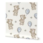 ( neutral )  Blue, baby boy, Teddy bear, bears, balloons, nursery