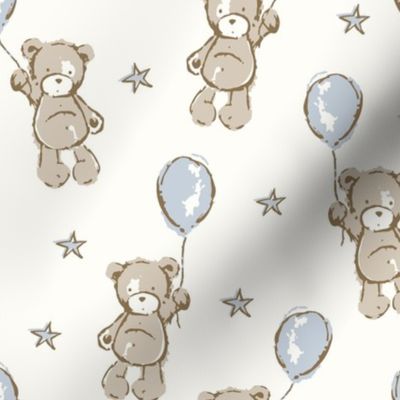 ( neutral )  Blue, baby boy, Teddy bear, bears, balloons, nursery