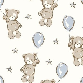 ( neutral )  Blue, baby boy, Teddy bear, bears, balloons, nursery