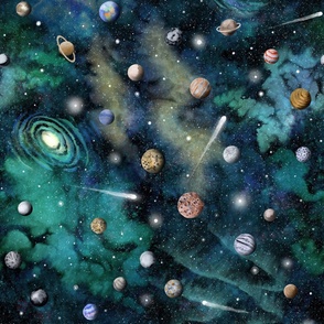 Galaxy Space Night, planets, stars, nebula - darker