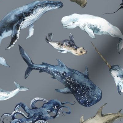 deep sea animals on stone gray
