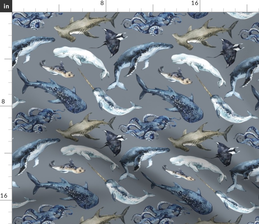 deep sea animals on stone gray