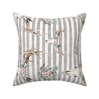 skull modern boho floral - with gray stripes - rotated