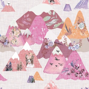 floral dreams pink mountains are calling - border collie