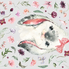 54x36" spring floral bunny on gray