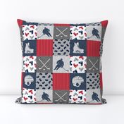 (3" scale) Ice Hockey Patchwork - Hockey Nursery - Wholecloth red, navy, and grey - C21