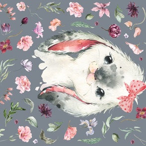 54x36" spring floral bunny on stone gray