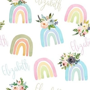 personalized blush floral watercolor rainbow on white