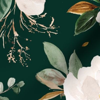 gold magnolia floral on monstera green background